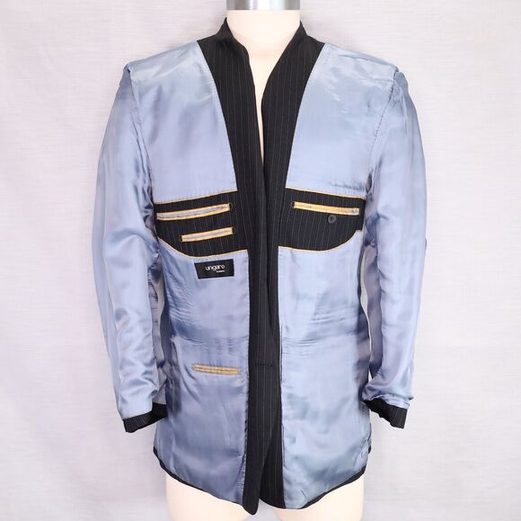 Ungaro Homme Sport Coat Mens 42R Wool Black Pinstripe Jacket Blazer 3 Button - Picture 12 of 13